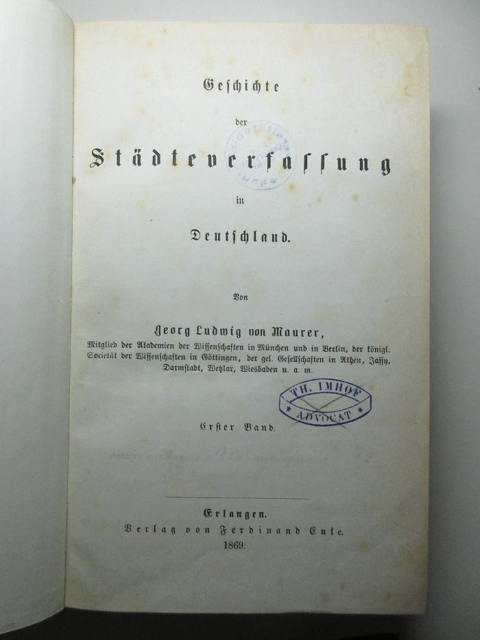 8 F 156-1 : Geschichte der Städteverfassung in Deutschland (1869)