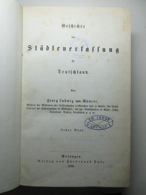 8 F 156-1 : Geschichte der Städteverfassung in Deutschland (1869)