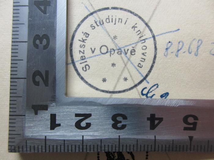 -, Stempel: Name; 'Slezska studijni knihovna
v Opave

Deutsch: Schlesische Studienbibliothek
in Opava (Troppau) ';17 G 656&lt;11&gt; : Die Frauen und die Liebe (1935)
