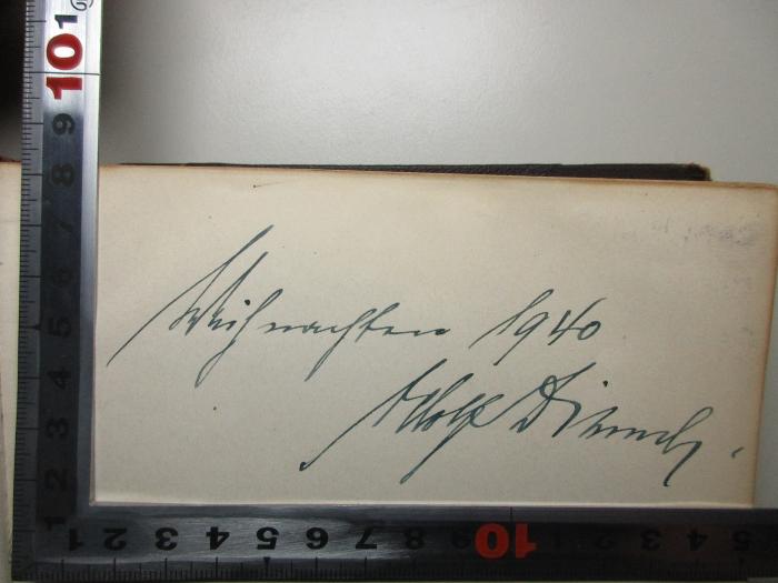 -, Von Hand: Autogramm, Datum; 'Weihnachten[?] 1940
[?]';8 F 453 : Das Deutsche Reich zur Zeit Bismarcks : politische Geschichte von 1871 bis 1890 (1893)