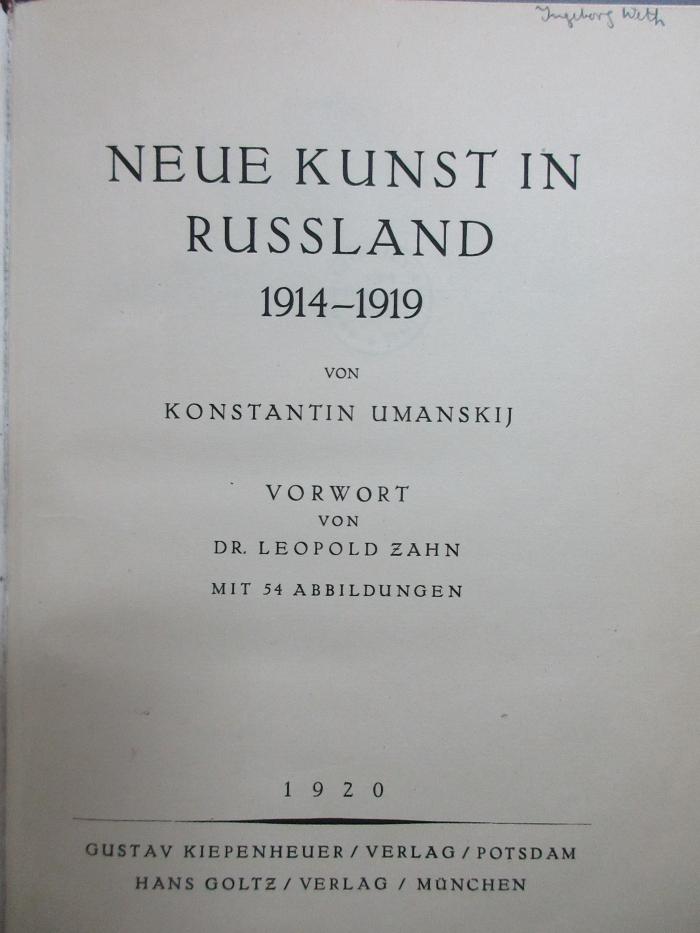 18 H 167 : Neue Kunst in Rußland : 1914 - 1919 (1920)