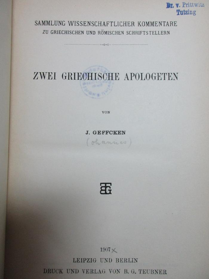 9 B 235 : Zwei griechische Apologeten (1907)