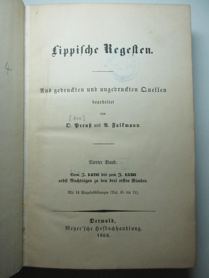 9 F 151-4 : Vom F. 1476 bis zum F. 1536 nebst Nachträgen zu den ersten drei Bänden (1868)