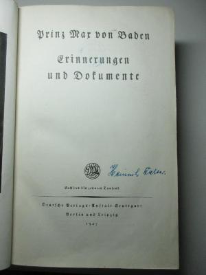 2 F 514&lt;6&gt; : Erinnerungen und Dokumente (1927)