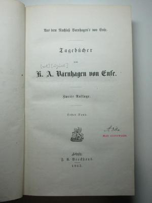 2 F 153&lt;2&gt;-1 : Tagebücher : aus dem Nachlaß Varnhagen's von Ense (1863)