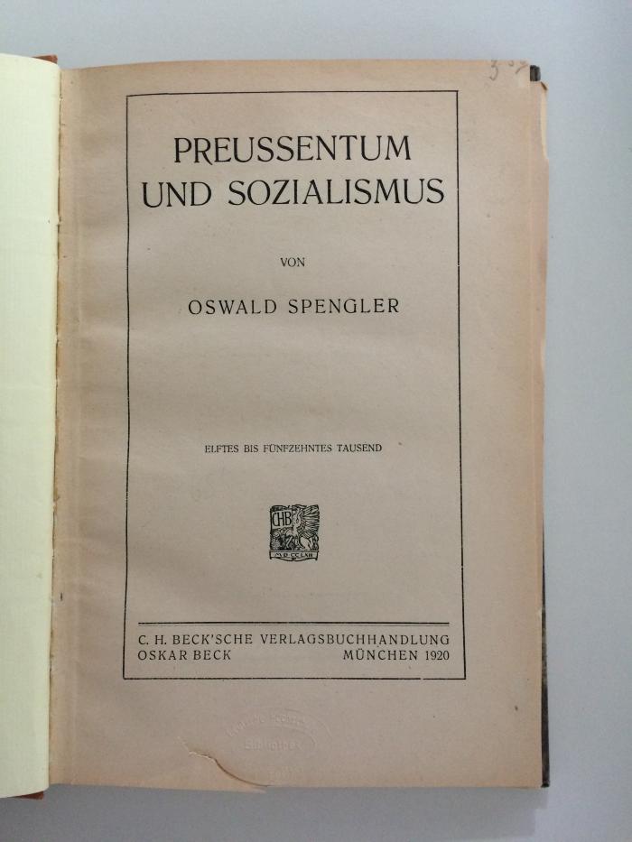 Bc 657 (ausgeschieden) : Preußentum und Sozialismus (1920)