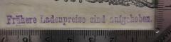- (E. Teschner (Goldap)), Stempel: Preis, Notiz; 'Frühere Ladenpreise sind aufgehoben.'.  (Prototyp)