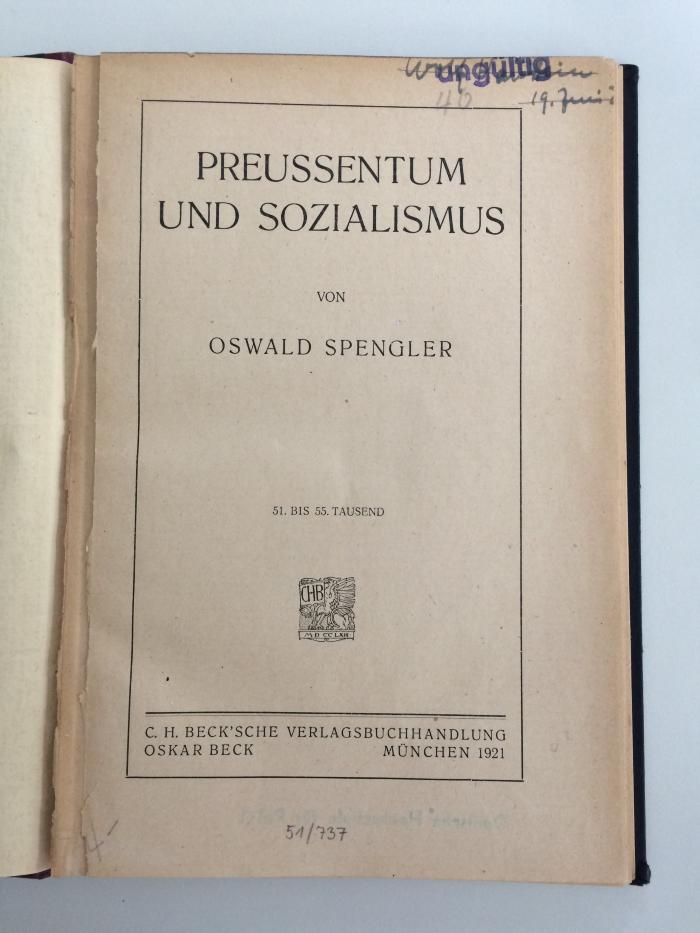 Bc 657 *
(ausgeschieden) : Preußentum und Sozialismus (1921)