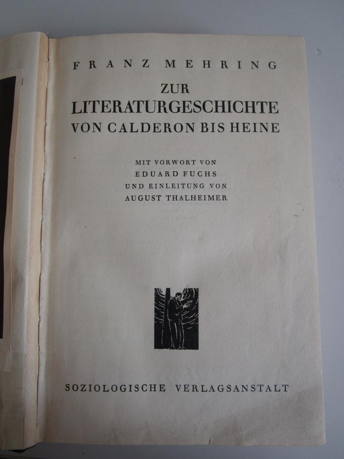 Ca 27 1 2.Ex: Zur Literaturgeschichte : von Calderon bis Heine ([1929])