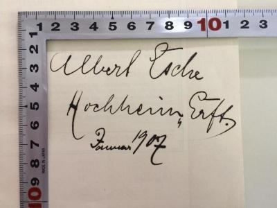 M 726 S 65 11 (ausgeschieden) : Das Proletariat (1906);- (Esche, Albert), Von Hand: Name, Ortsangabe, Datum; 'Albert Esche Hochheim [Erft.] Januar 1907'. 