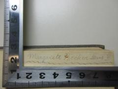 - (Becker, Margarete), Von Hand: Autogramm, Notiz; 'Margarete Becker. Sem. III.'. 
