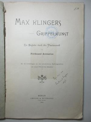 7 H 128 : Max Klingers Griffelkunst : ein Begleiter durch ihre Phantasiewelt (1895)