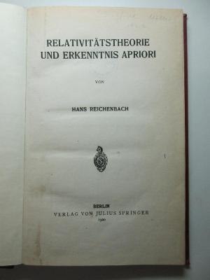 6 G 361 : Relativitätstheorie und Erkenntnis apriori (1920)