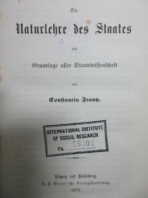 5 W 1205 : Die Naturlehre des Staates als Grundlage aller Staatswissenschaft (1870)