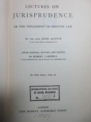 5 W 1184&lt;5*1931&gt;-2 : Lectures on jurisprudence or the philosophy of positive law (1931)
