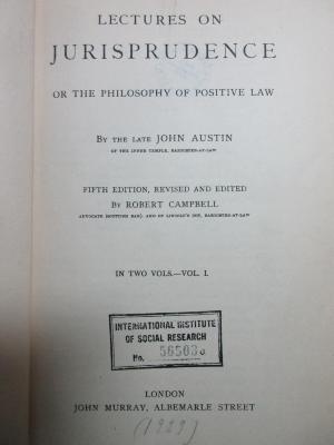 5 W 1184&lt;5*1929&gt;-1 : Lectures on jurisprudence or the philosophy of positive law (1929)