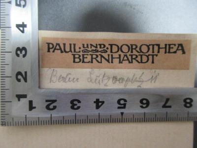 - (Bernhardt, Dorothea;Bernhardt, Paul), Etikett: Name, Ortsangabe; 'Paul und Dorothea
Bernhardt
Berlin Lützowplatz 11'. ;5 L 102&lt;6&gt; : Die Nacht des Dr. Herzfeld  (1912)