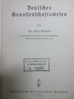 5 W 1343 : Deutsches Genossenschaftswesen (1937)