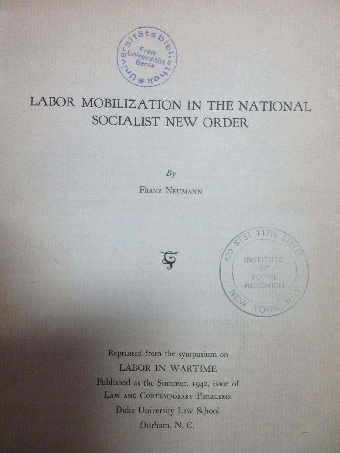 5 W 267 : Labor mobilization in the national socialist new order (1942)