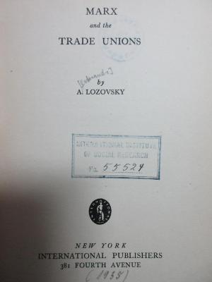 5 W 779 : Marx and the trade unions