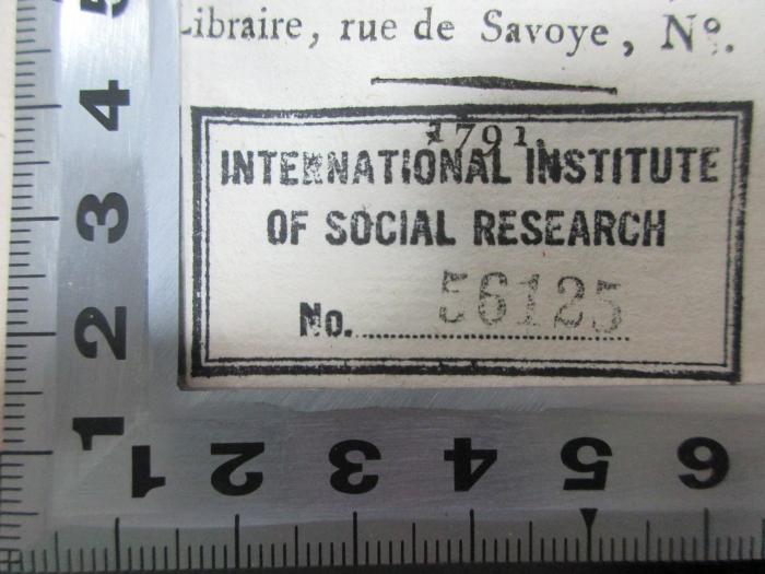 5 W 1221&lt;*&gt; : Principes du droit naturel (1791);- (International Institute of Social History), Stempel: Name, Nummer; 'International Institute 
of Social History
No. 56125'. 