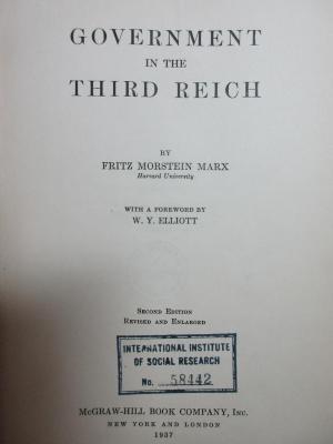5 W 275&lt;2&gt; : Government in the Third Reich (1937)
