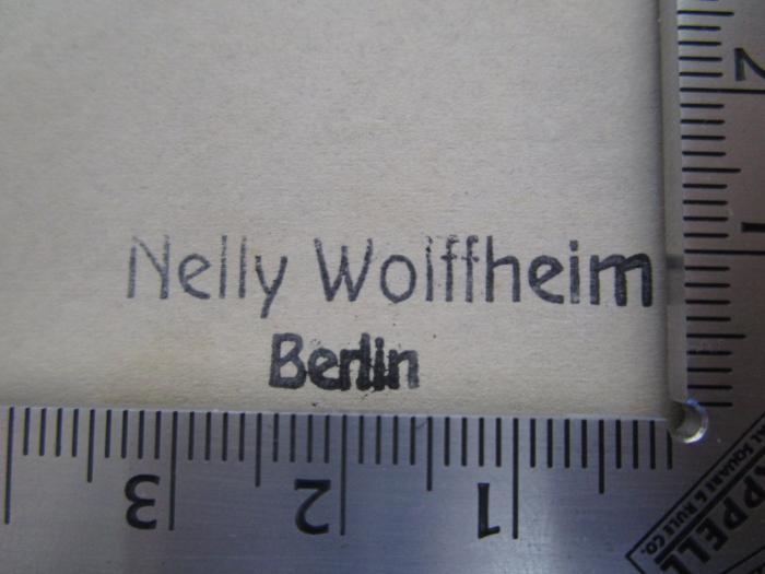  Der Volkskindergarten im Pestalozzi-Fröbel-Hause Berlin, Steinmetzstraße 16 (1890);- (Wolffheim, Nelly), Stempel: Name, Ortsangabe; 'Nelly Wolffheim Berlin'.  (Prototyp)