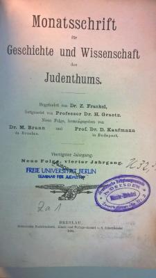 Zb 380 / 40 ausgesondert : Monatszeitschrift für Geschichte und Wissenschaft des Judenthums (1896)