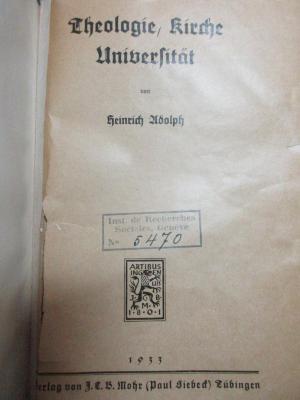 5 W 84 : Theologie, Kirche, Universität (1933)