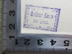 - (Kern, Arthur), Stempel: Name, Berufsangabe/Titel/Branche; 'Arthur Kern
Dr. phil.'. 