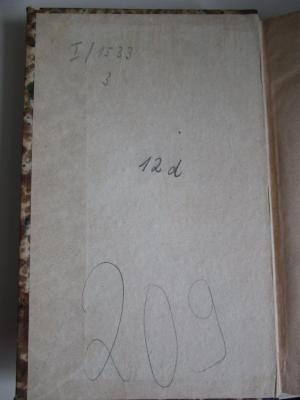  Génie Du Christianisme Ou Beautés De La Religion Chrétienne (1838);- (unbekannt), Von Hand: Signatur; 'I 1533
3'. ;- (St. Bonifatiuskloster Hünfeld. Bibliothek), Von Hand: Signatur; '12d'. 