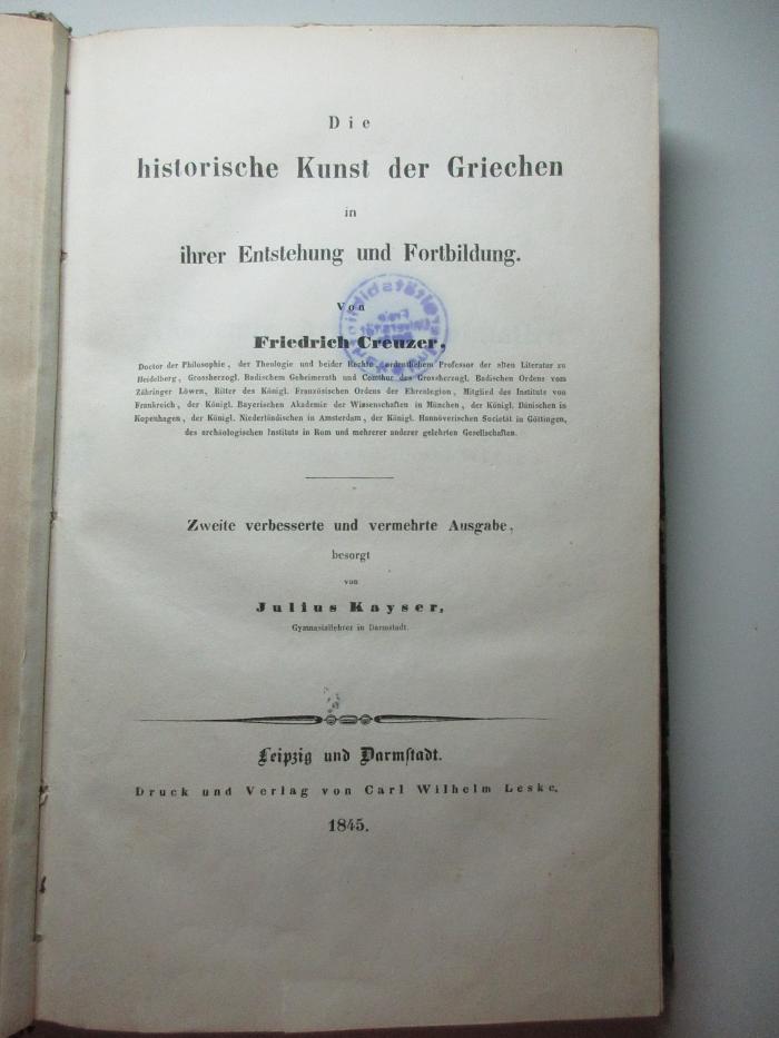 7 K 127&lt;2&gt; : Die historische Kunst der Griechen in ihrer Entstehung und Fortbildung (1845)