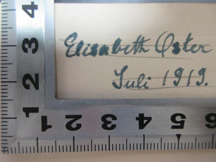 - (Oster, Elisabeth), Von Hand: Autogramm, Datum; 'Elisabeth Oster
Juli 1919.'. ;8 L 426&lt;9&gt; : Jugendjahre : Erinnerungen (1918)