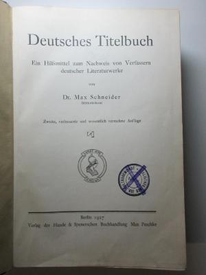8 L 227&lt;2a&gt;-1 : Ein Hilfsmittel zum Nachweis von Verfassern deutscher Literaturwerke (1927)