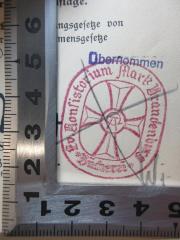 - (Ev. Konsistorium Mark Brandenburg), Stempel: Name, Ortsangabe, Emblem; 'Ev. Konsistorium Mark Brandenburg
Bücherei'. 