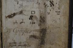 - (Ben A[...], Zalman), Von Hand: Name, Ortsangabe; 'Amsterdam
Salomon
א
ש אכג ליפ ליב
Camper
Franer'. 