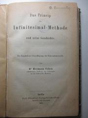 8 G 31 : Das Princip der Infinitesimal-Methode und seine Geschichte : ein Kapitel zur Grundlegung der Erkenntniskritik (1883)