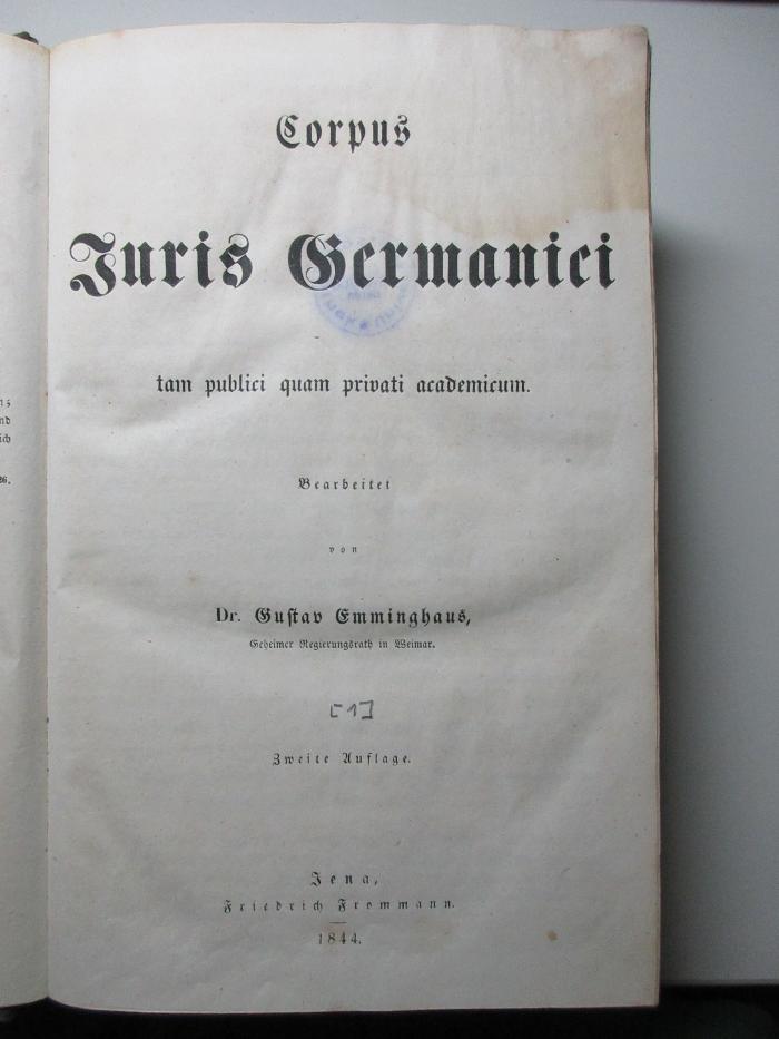 8 C 5&lt;2&gt;-1/2,1 : Corpus juris Germanici tam publici quam privati academicum (1844)