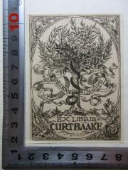 - (Baake, Curt), Etikett: Exlibris, Motto, Name, Abbildung; 'Scientes bonum et malum
Ex libris
Curt Baake
Th. Sch-J.'. 