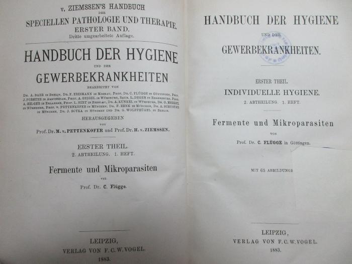 8 R 13&lt;3&gt;-1,2,1 : Handbuch der Hygiene und der Gewerbekrankheiten. Individuelle Hygiene. Fermente und Mikroparasiten (1883)