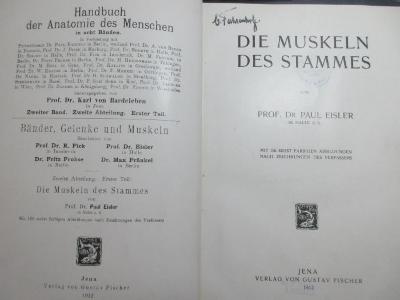 8 R 94-2,2,1 : Bänder, Gelenke und Muskeln, Abt. 2. Die Muskeln des Stammes, Teil 1., 1912 (1912)
