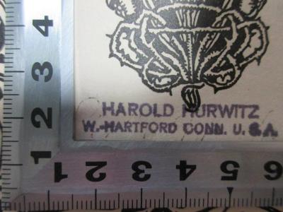 - (Hurwitz, Harold), Stempel: Name, Ortsangabe; 'Harold Hurwitz.
W.-Hartford Conn. U.S.A.'.  (Prototyp);8 M 37&lt;10&gt; : De profundis : Aufzeichnungen und Briefe aus dem Zuchthaus in Reading (1906)