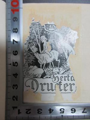 8 M 37&lt;10&gt; : De profundis : Aufzeichnungen und Briefe aus dem Zuchthaus in Reading (1906);- (Drucker, Herta), Etikett: Name, Exlibris, Abbildung; 'Herta Drucker'. 
