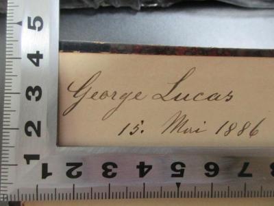 - (Lucas, George), Von Hand: Autogramm, Datum; 'George Lucas
15. Mai 1886'. ;4 X 1106 : Hanau im dreissigjährigen Kriege (1886)