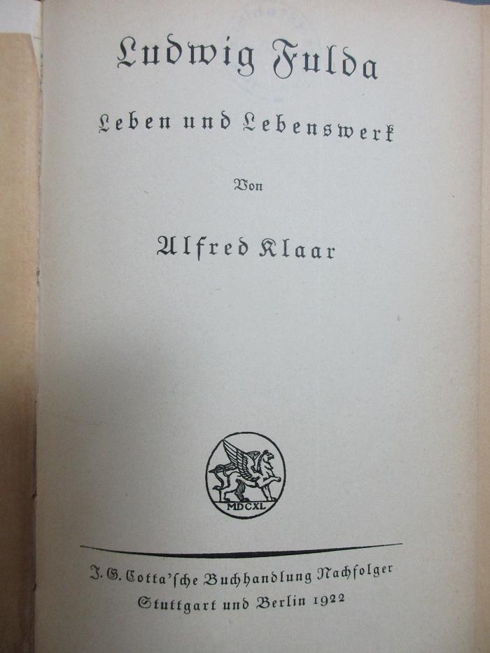 9 L 307 : Ludwig Fulda : Leben und Lebenswerk (1922)