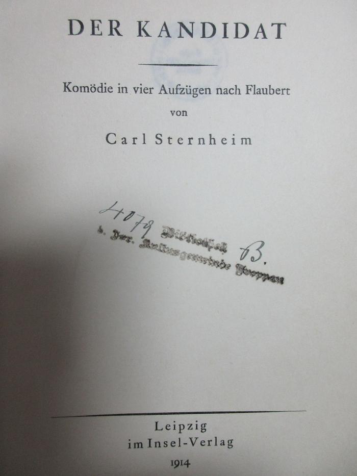 9 L 371 : Der Kandidat : Komödie in vier Aufzügen nach Flaubert (1914)