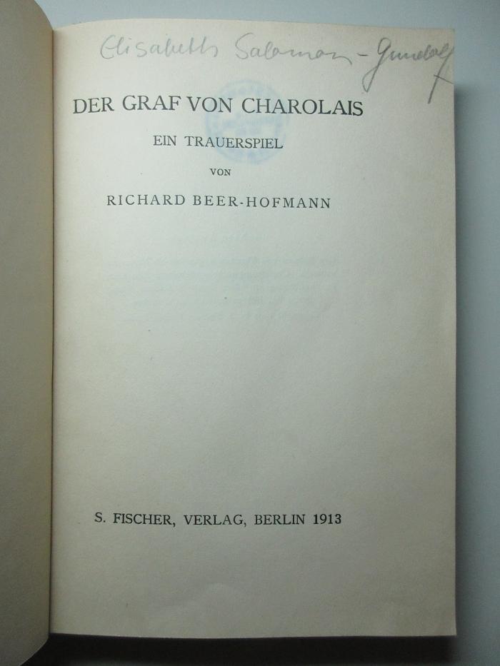 9 L 496&lt;6&gt; : Der Graf von Charolais : ein Trauerspiel (1913)