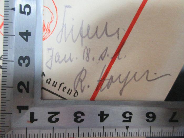 - (Hoyer), Von Hand: Autogramm, Datum; '[?]
Jan. 18. s.l.
R. Hoyer'. ;9 L 174&lt;6&gt; : Die sechs Mündungen : Novellen (1917)