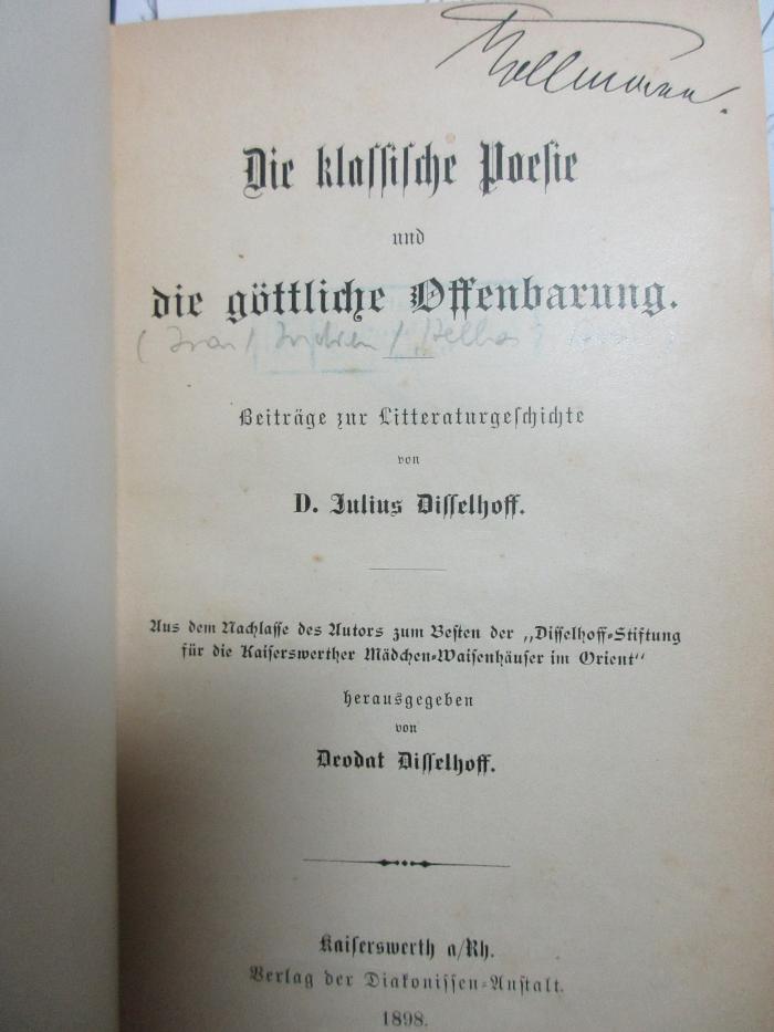 38/69/3169(1) : Die klassische Poesie und die göttliche Offenbarung : Beiträge zur Litteraturgeschichte (1898)