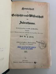 Zb 380 20 (ausgesondert) : Monatsschrift für Geschichte und Wissenschaft des Judenthums (1871)